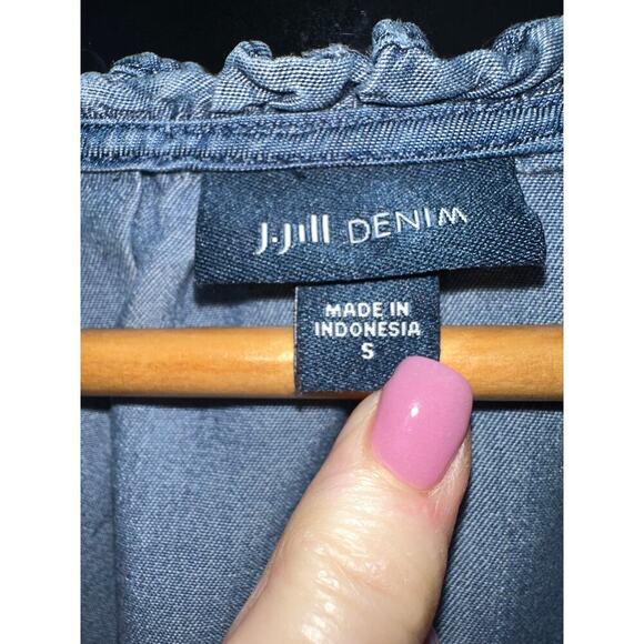J Jill Denim Chambray Pullover top Blouse S lightweight Peasant Boho western - Picture 3 of 8